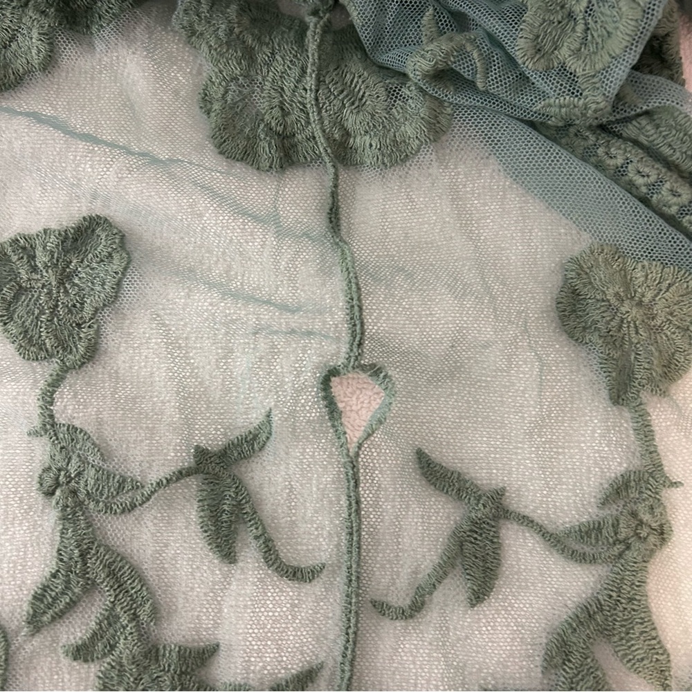 White Birch Sage Green Floral Embroidered Lace Kimono Cardigan - Size M - Picture 10 of 14